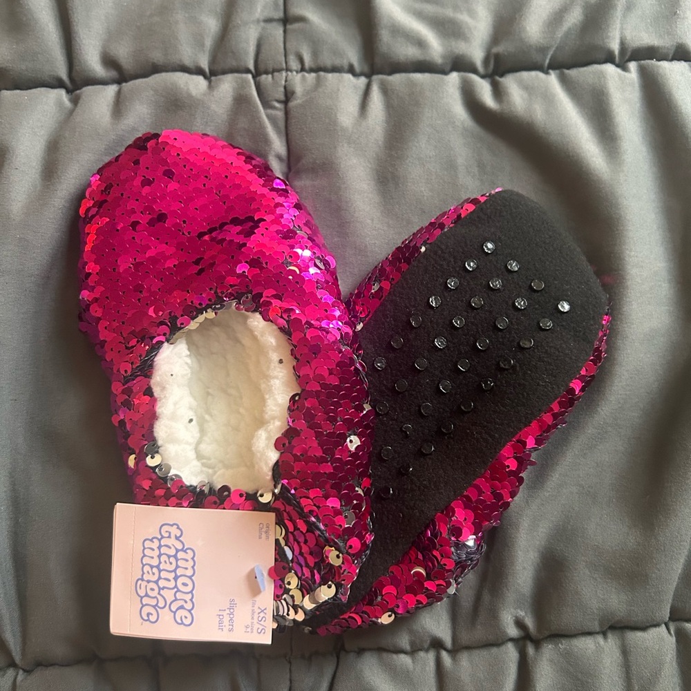 More Than Magic Fuchsia Sequin Slippers